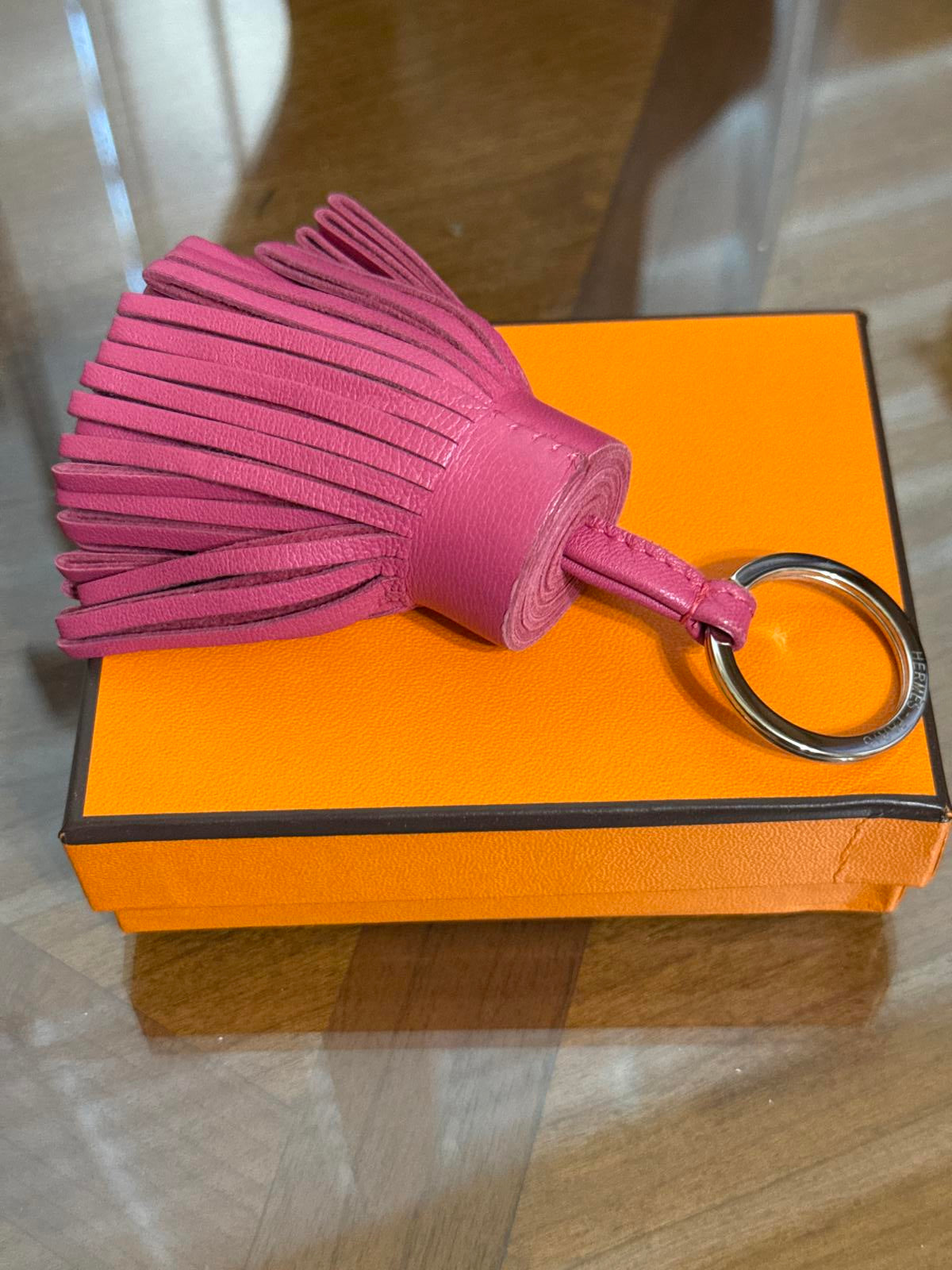 New Hermès Milo Lambskin Carmen Key Ring in Rose Shocking Color