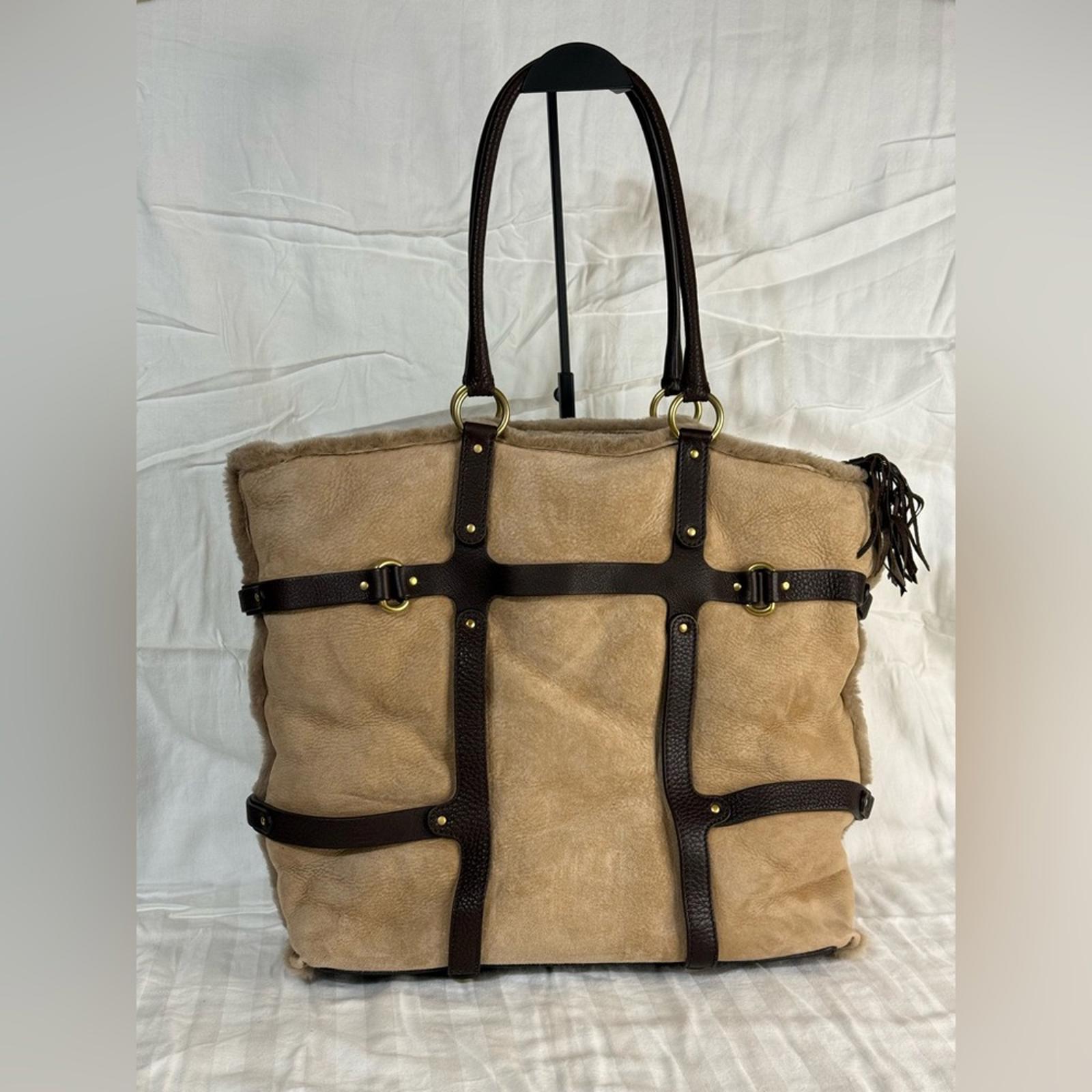 Salvatore Ferragamo Tan Suede Shearling Tote