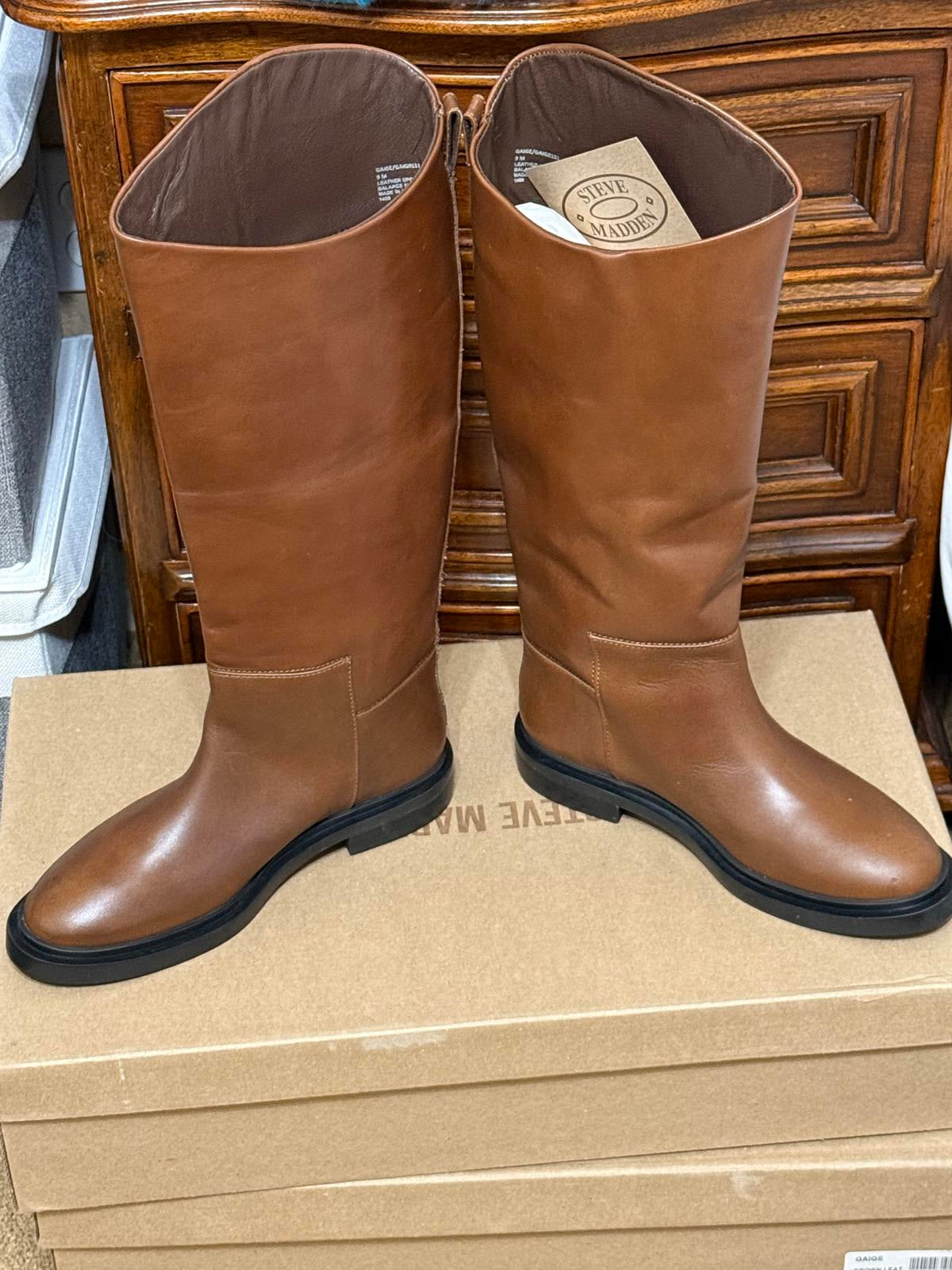 Steve Madden Dark Brown Leather Gaige Tall Riding Boots Size 9