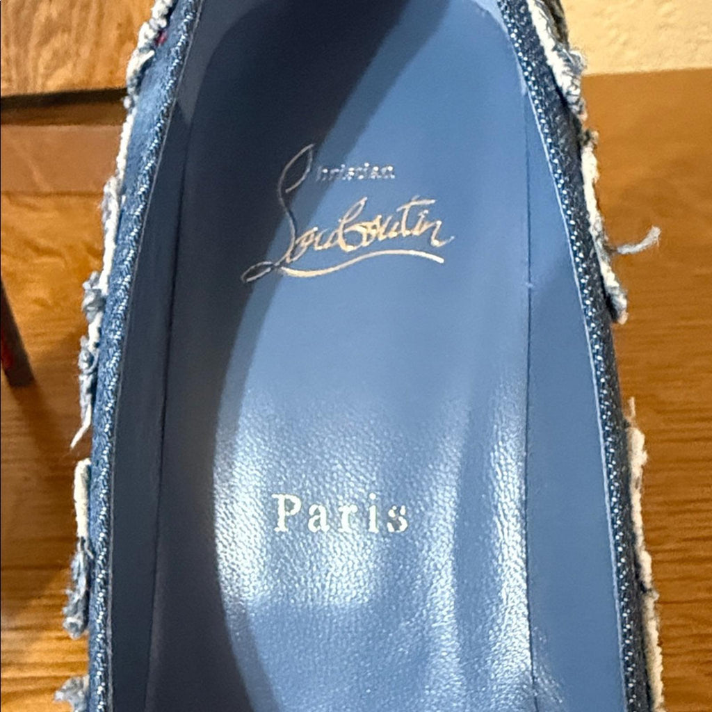 Christian Louboutin Blue Embroidered Denim Heels
