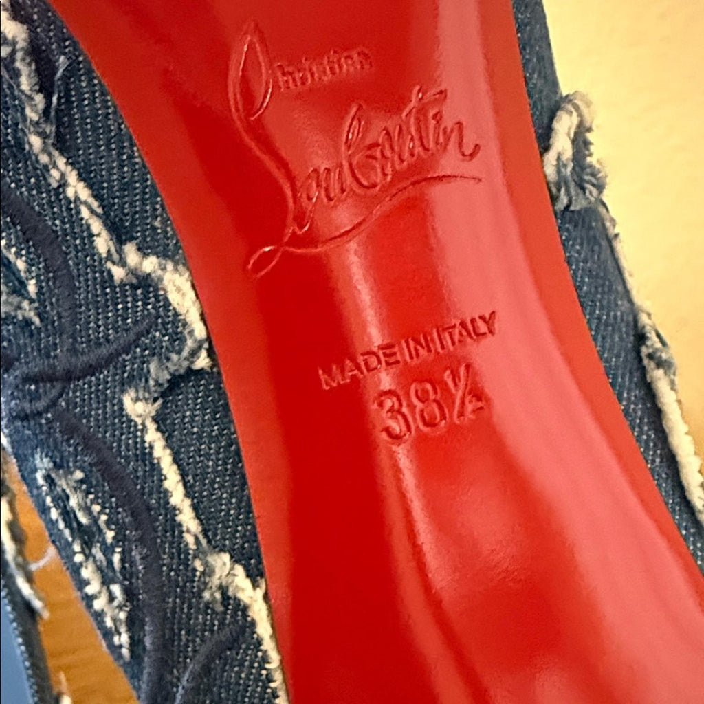 Christian Louboutin Blue Embroidered Denim Heels