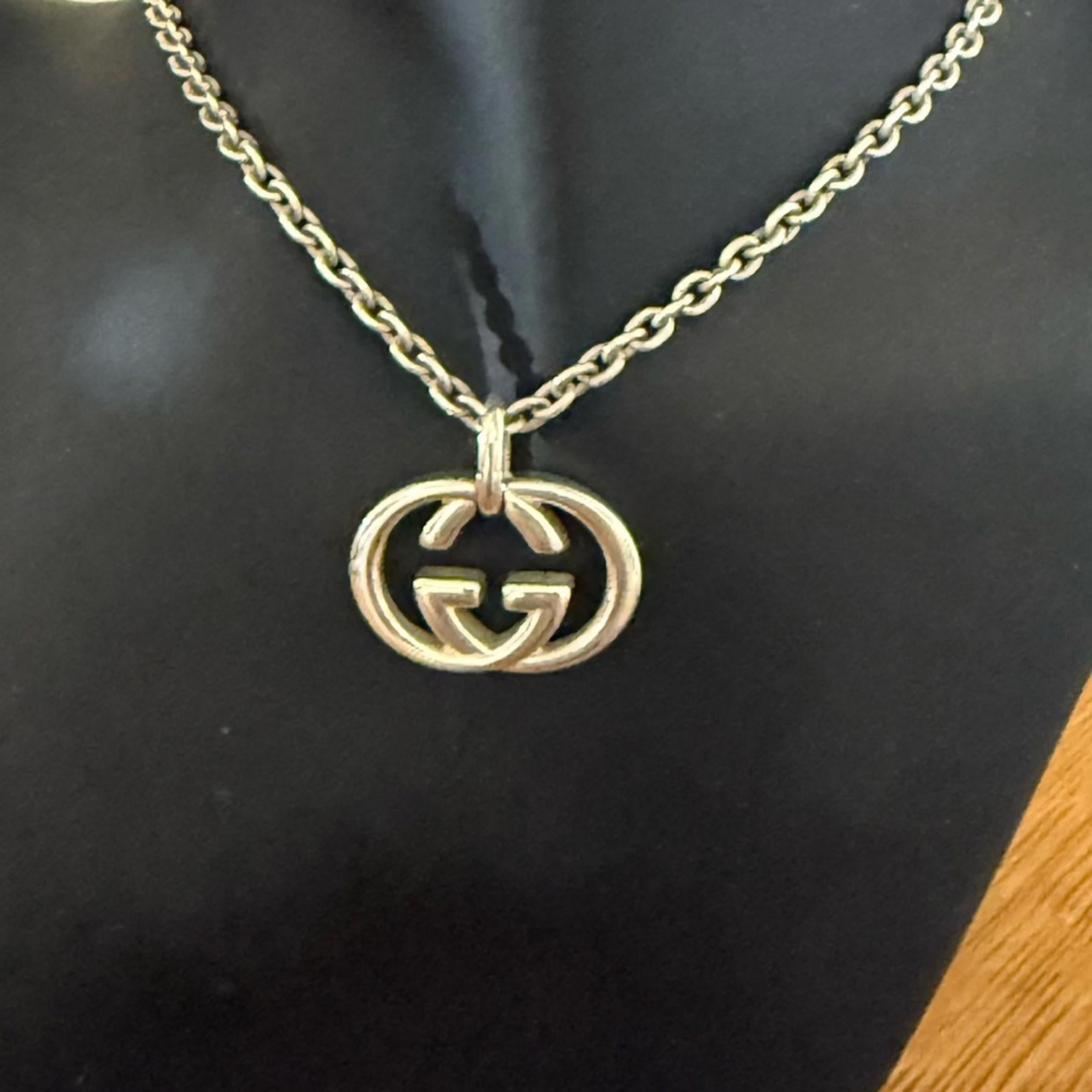 Gucci Interlocking GG Silver Necklace and Pendant 19”