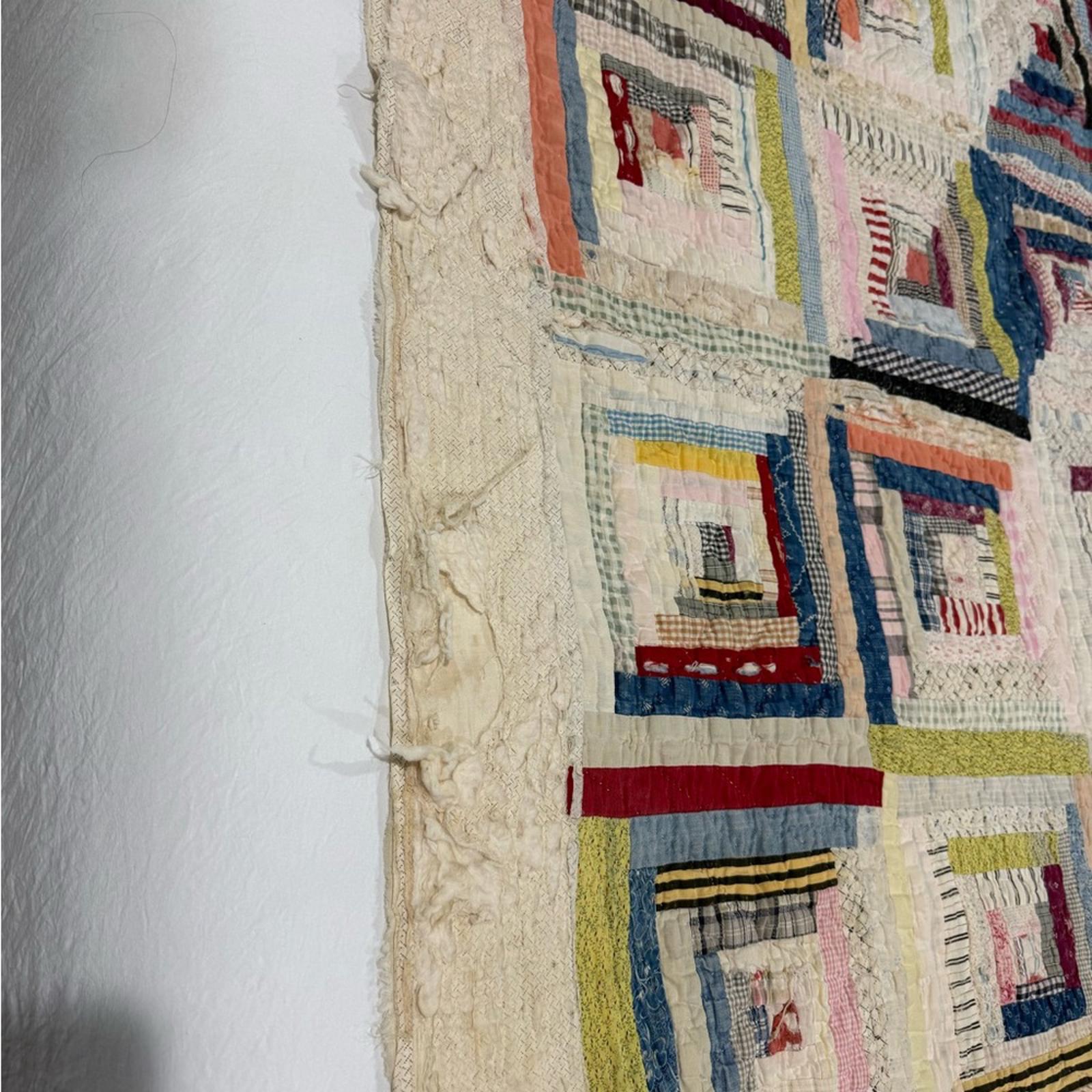 Antique Log Cabin Handmade Quilt 82x72