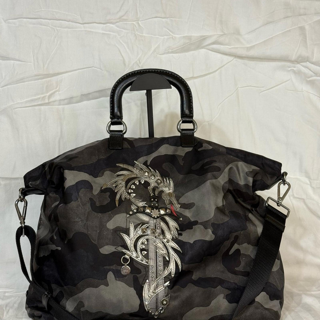 Prada Black and Gray Camouflage 3 Way Bag
