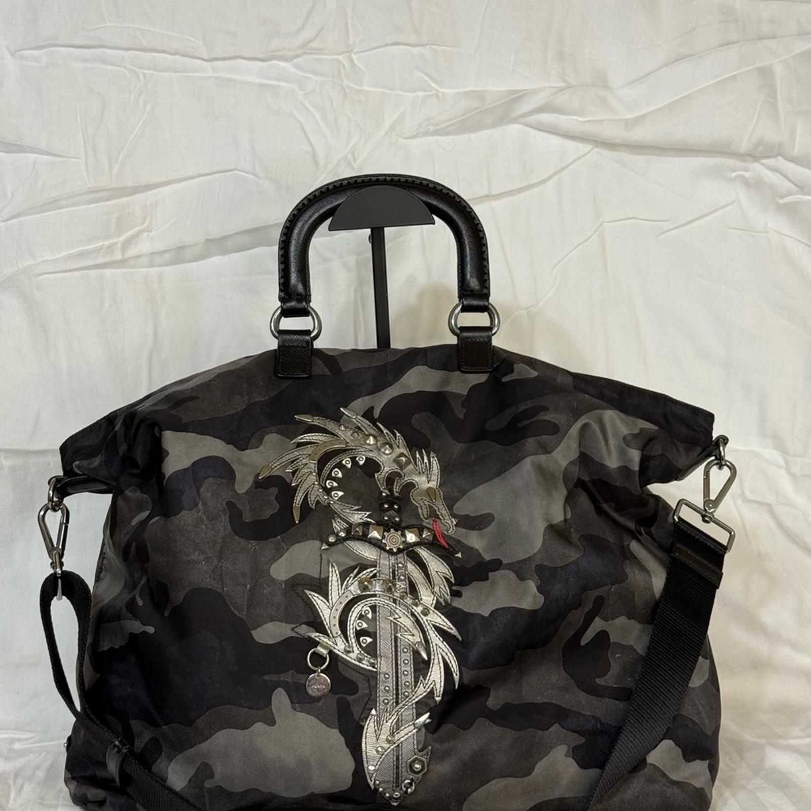 Prada Black and Gray Camouflage 3 Way Bag