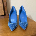 Christian Louboutin Blue Embroidered Denim Heels