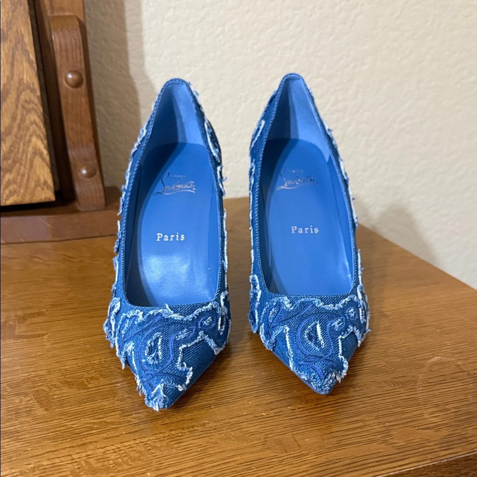 Christian Louboutin Blue Embroidered Denim Heels