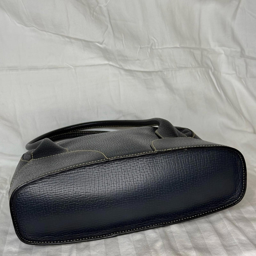 Loewe Bowling Bag in Dark Blue Grained Leather with Contrasting Stitching