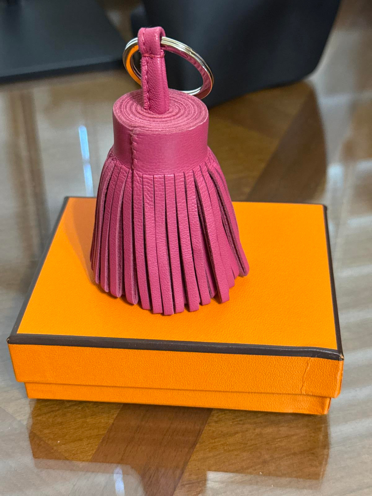 New Hermès Milo Lambskin Carmen Key Ring in Rose Shocking Color