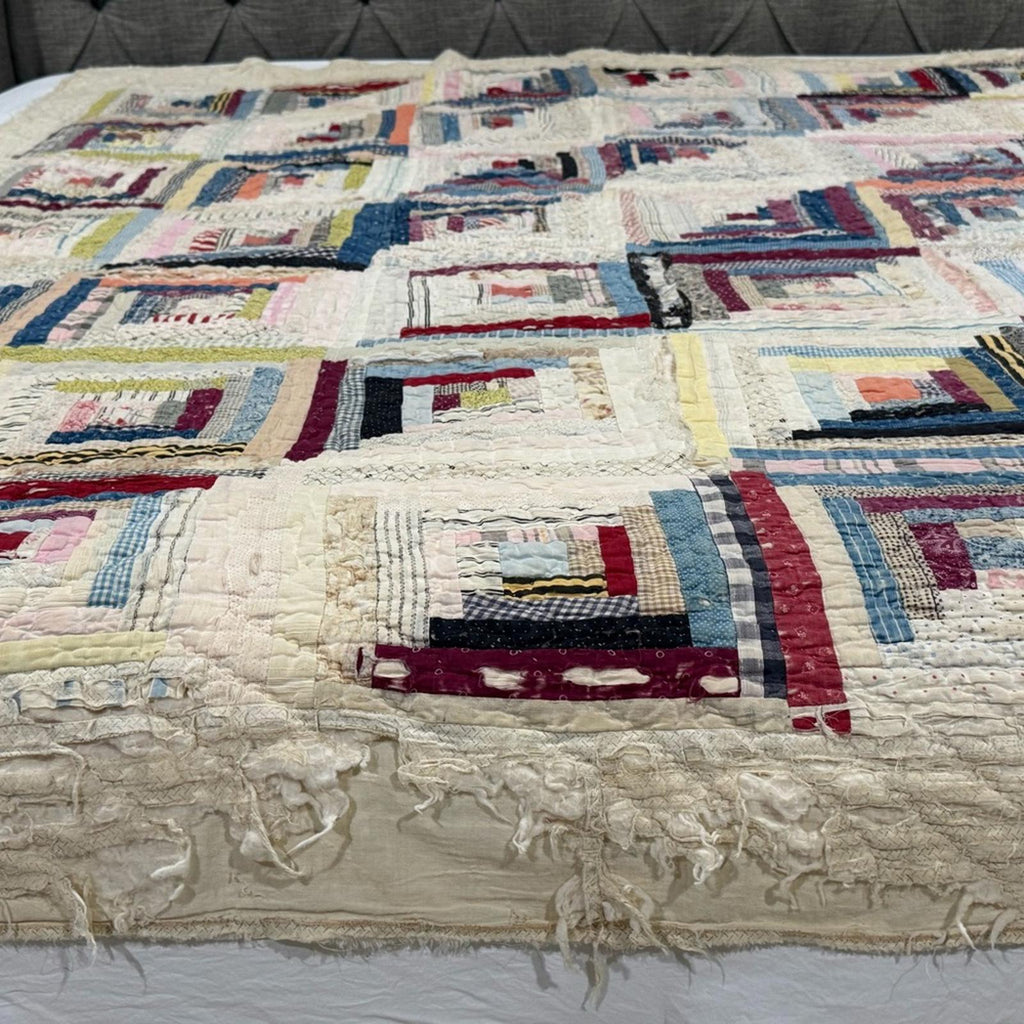 Antique Log Cabin Handmade Quilt 82x72