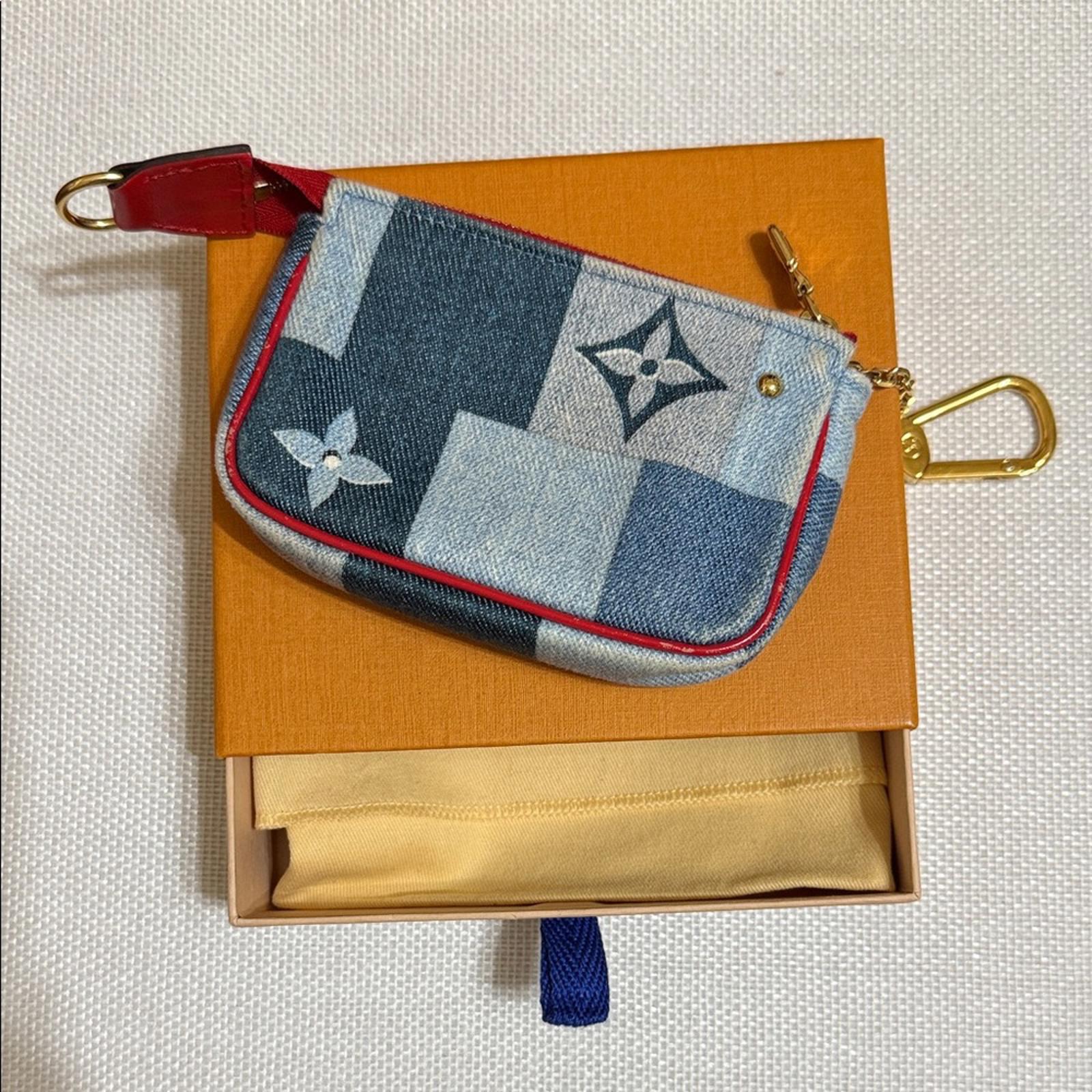 Louis Vuitton Denim Blue Checkered Key Pouch/Card Wallet