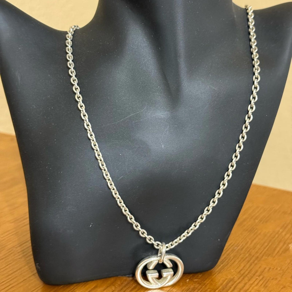 Gucci Interlocking GG Silver Necklace and Pendant 19”