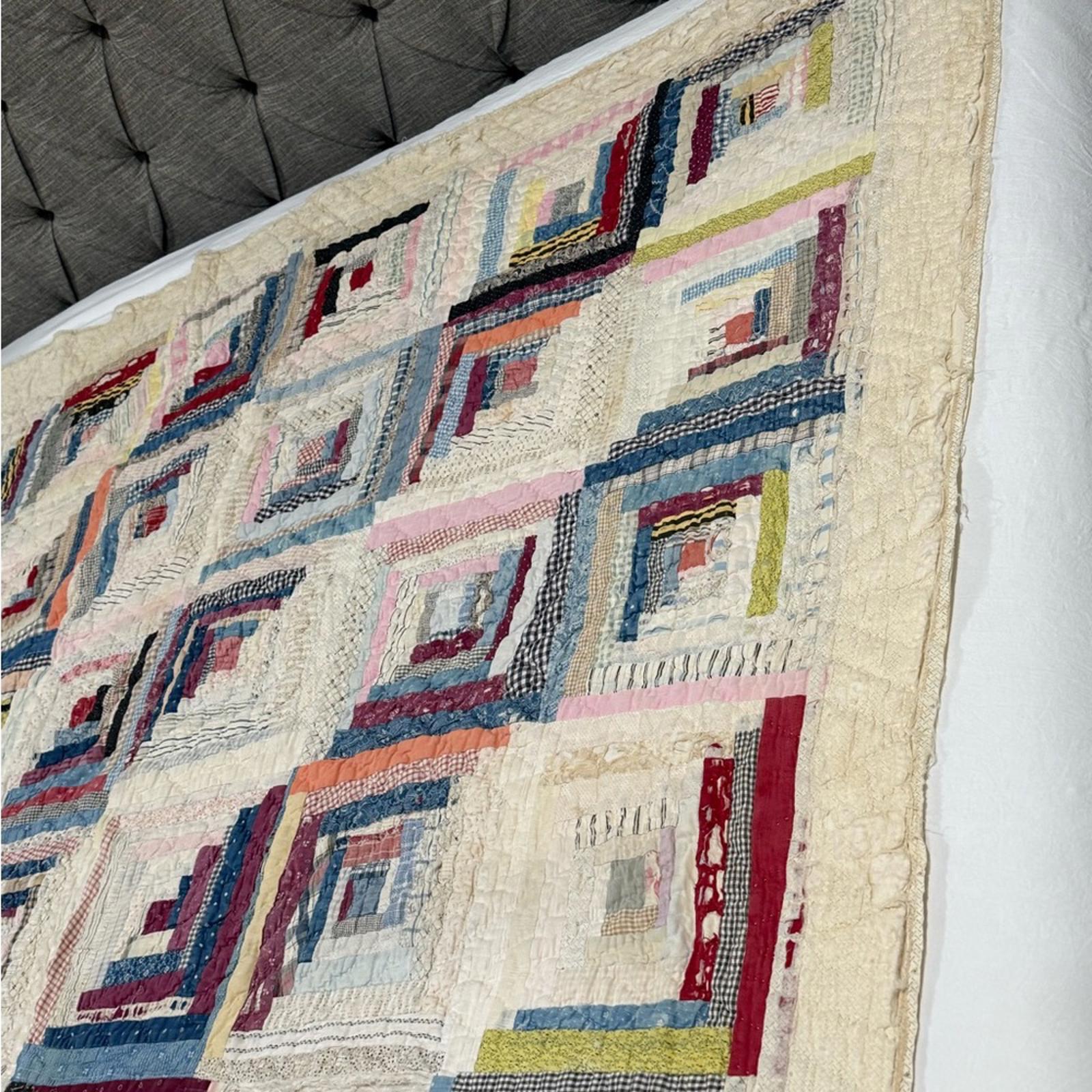 Antique Log Cabin Handmade Quilt 82x72