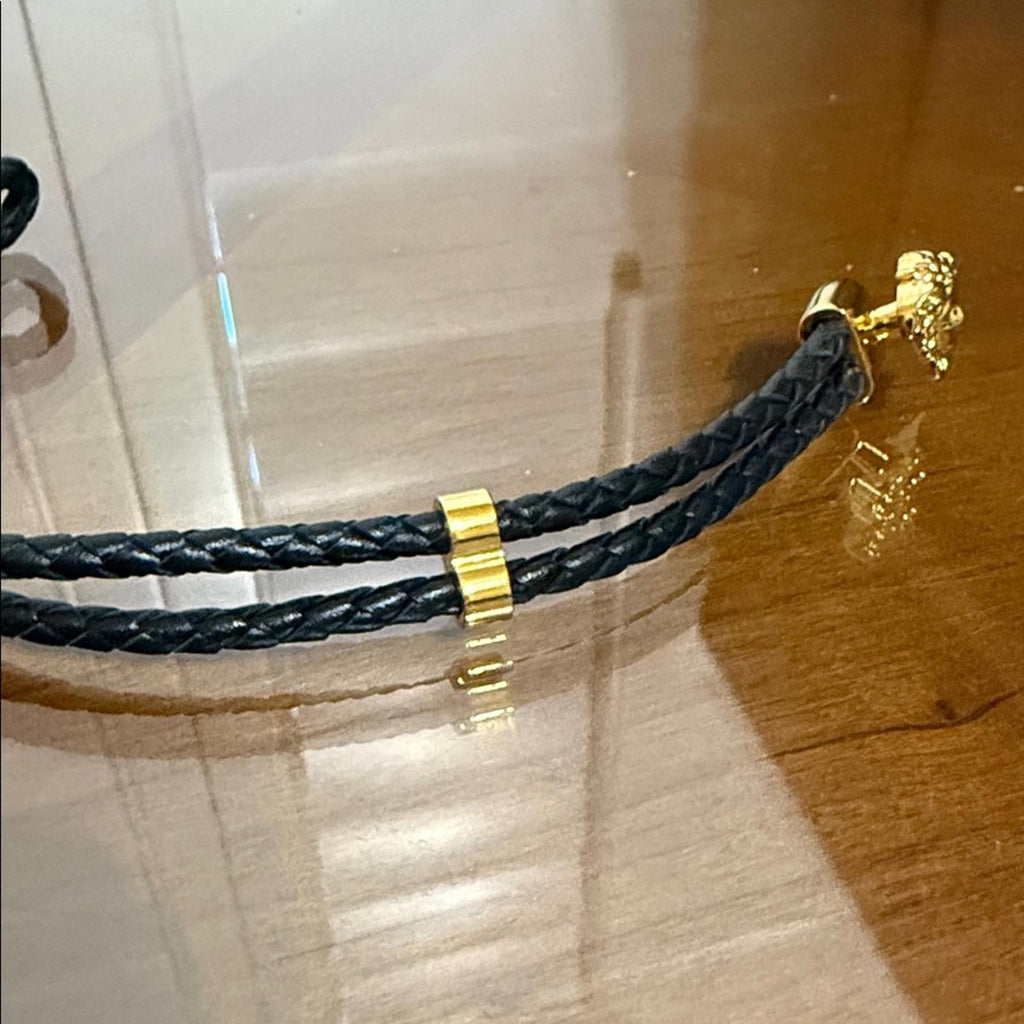 Versace Medusa Black Braided Leather Bracelet with Gold Accents