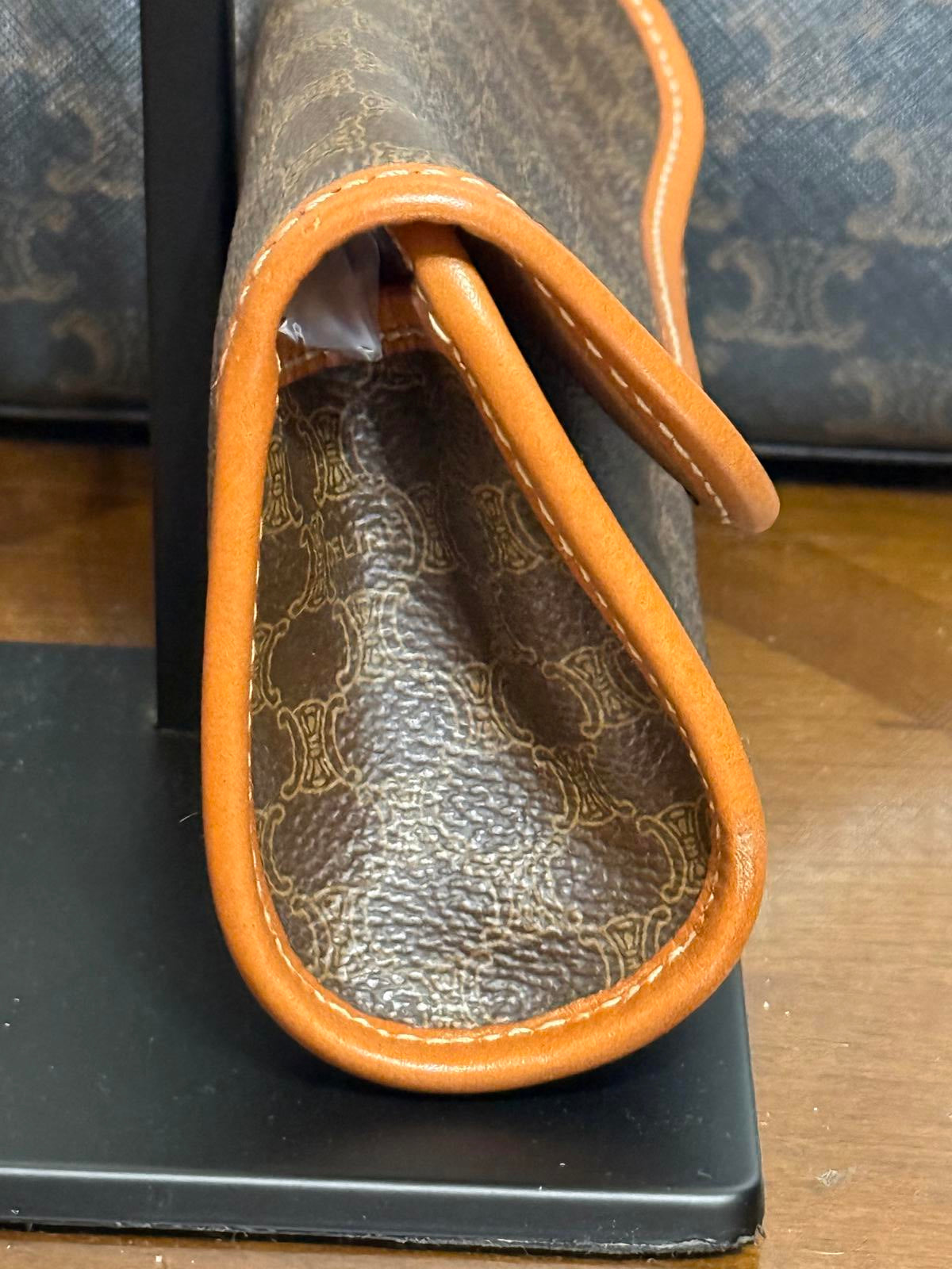 Celine Triomphe vintage leather trimmed clutch bag