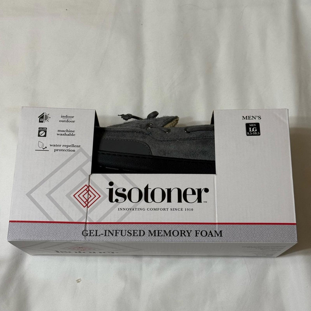 Isotoner Men's Gray Suede Moccasin Slippers LG 9.5-10.5