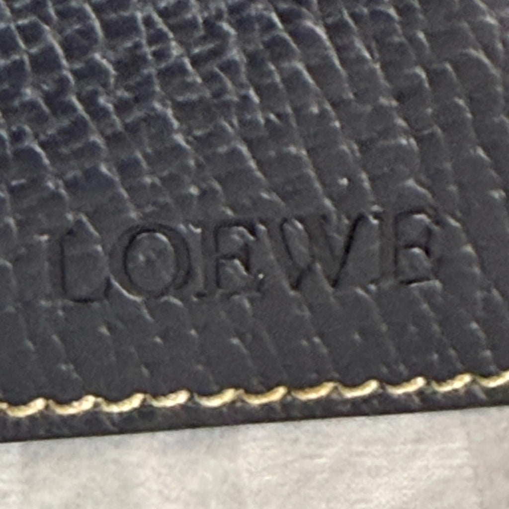 Loewe Bowling Bag in Dark Blue Grained Leather with Contrasting Stitching