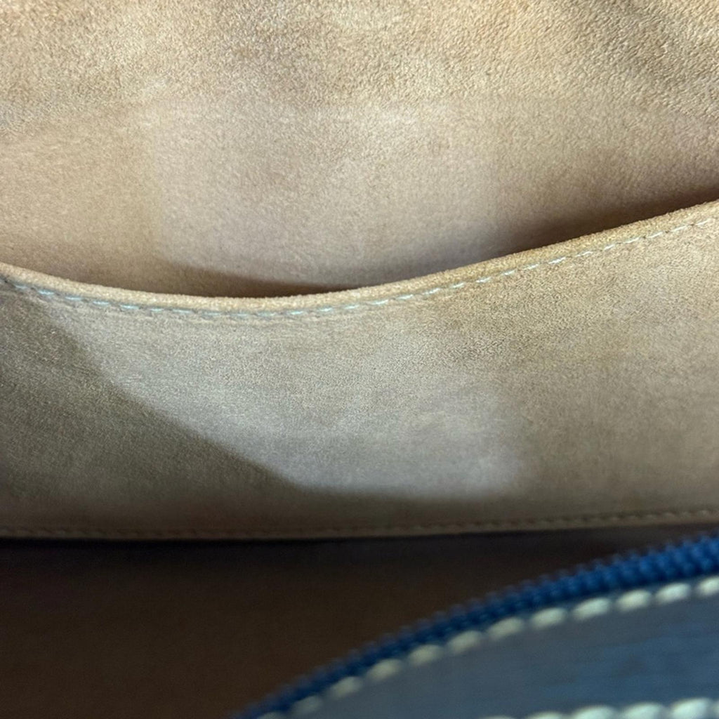 Loewe Bowling Bag in Dark Blue Grained Leather with Contrasting Stitching