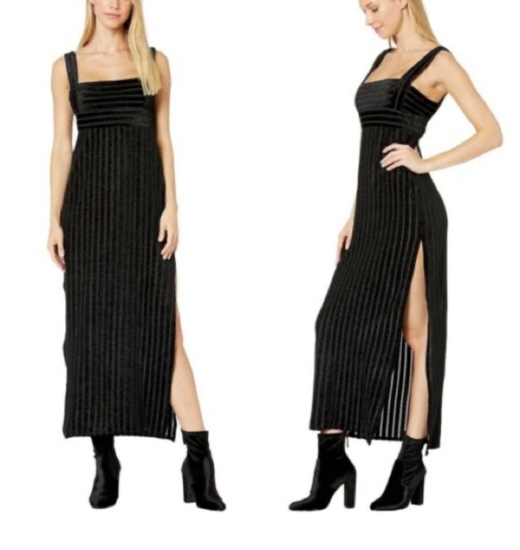 New Free People Geneva Black Velvet Maxi Dress L