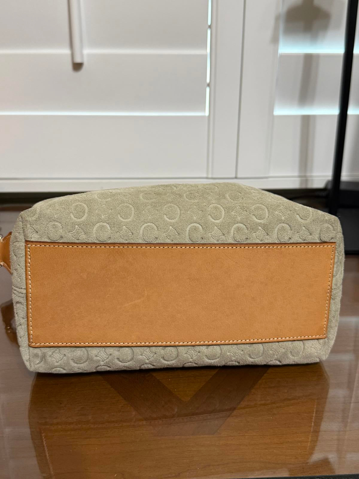 Vintage Celine C Macadam shoulder bag in beige suede