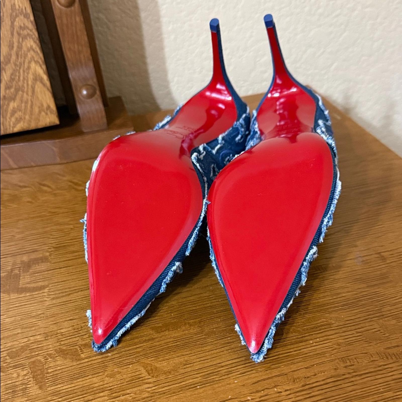 Christian Louboutin Blue Embroidered Denim Heels