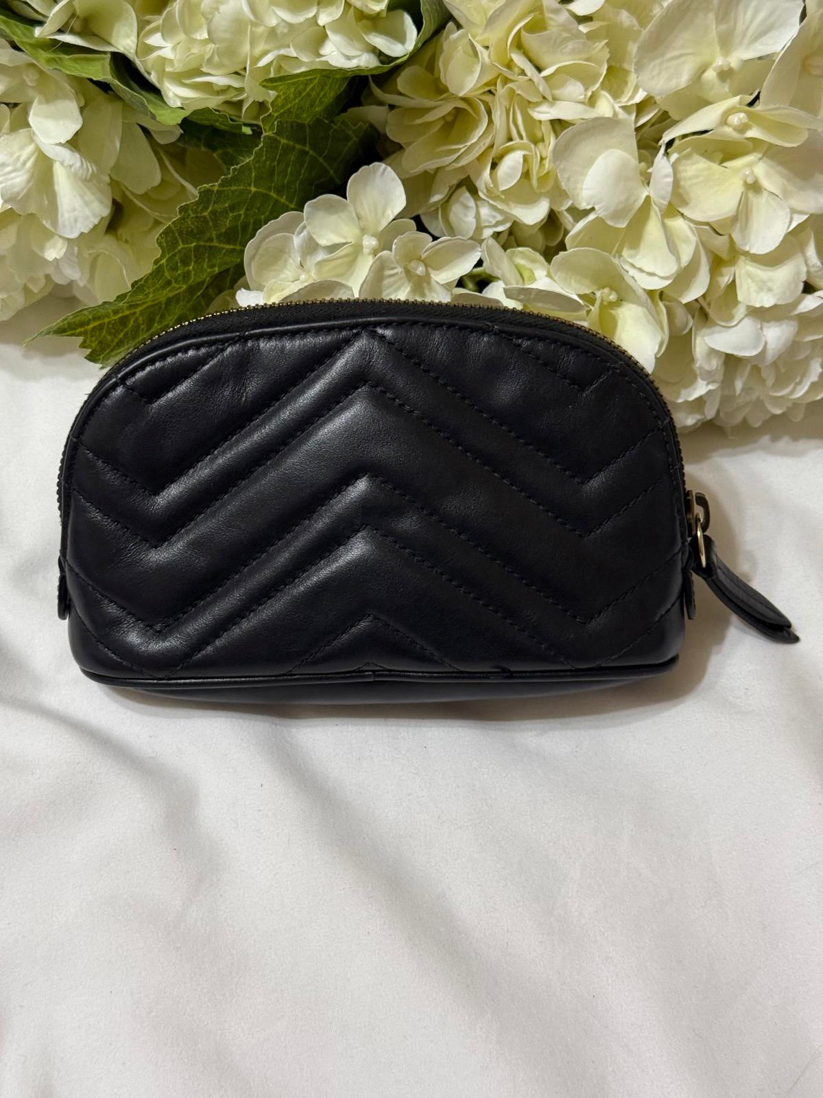 Gucci GG Marmont Black Leather Quilted Makeup Bag