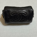 Vintage CHANEL Black Leather Logo Pouch
