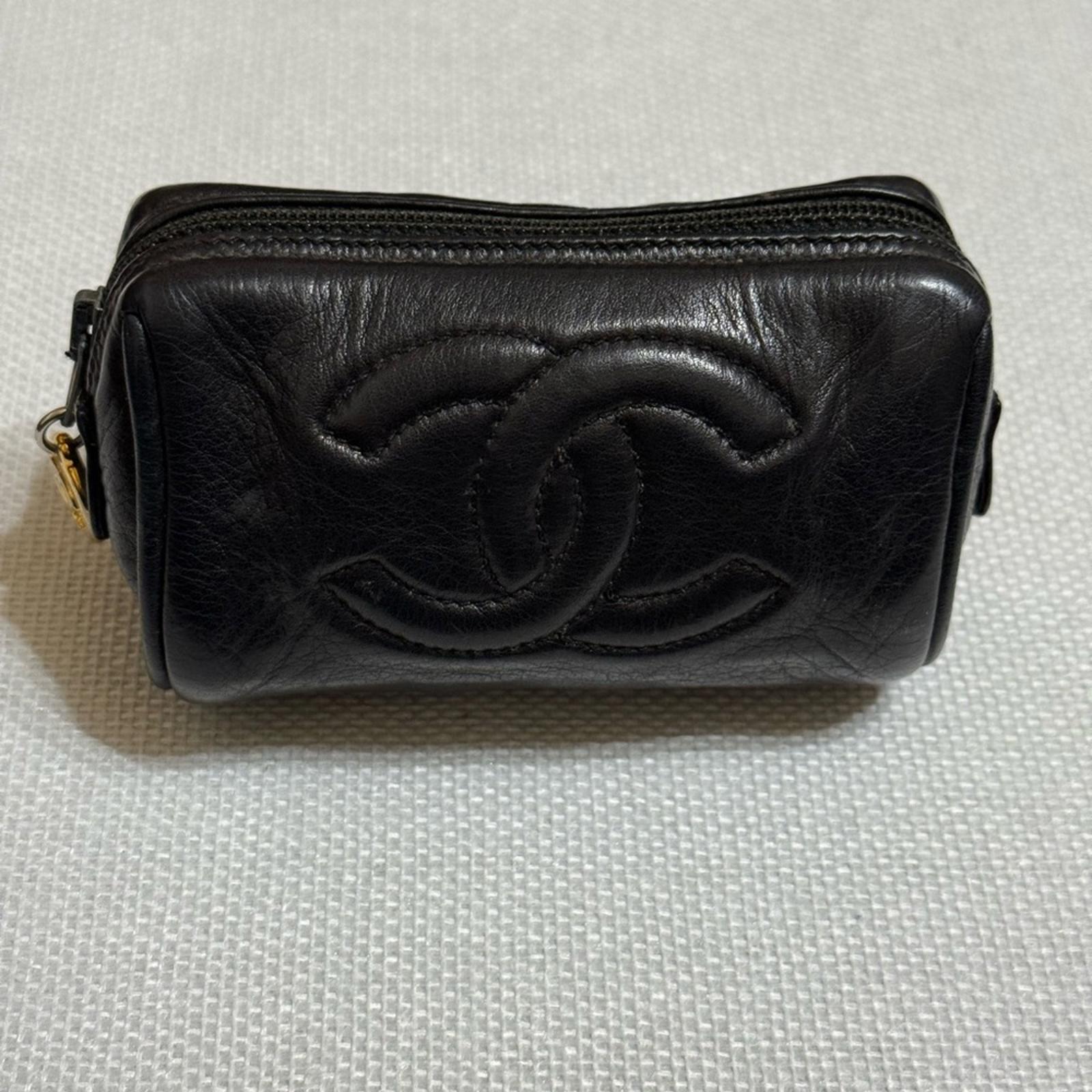 Vintage CHANEL Black Leather Logo Pouch