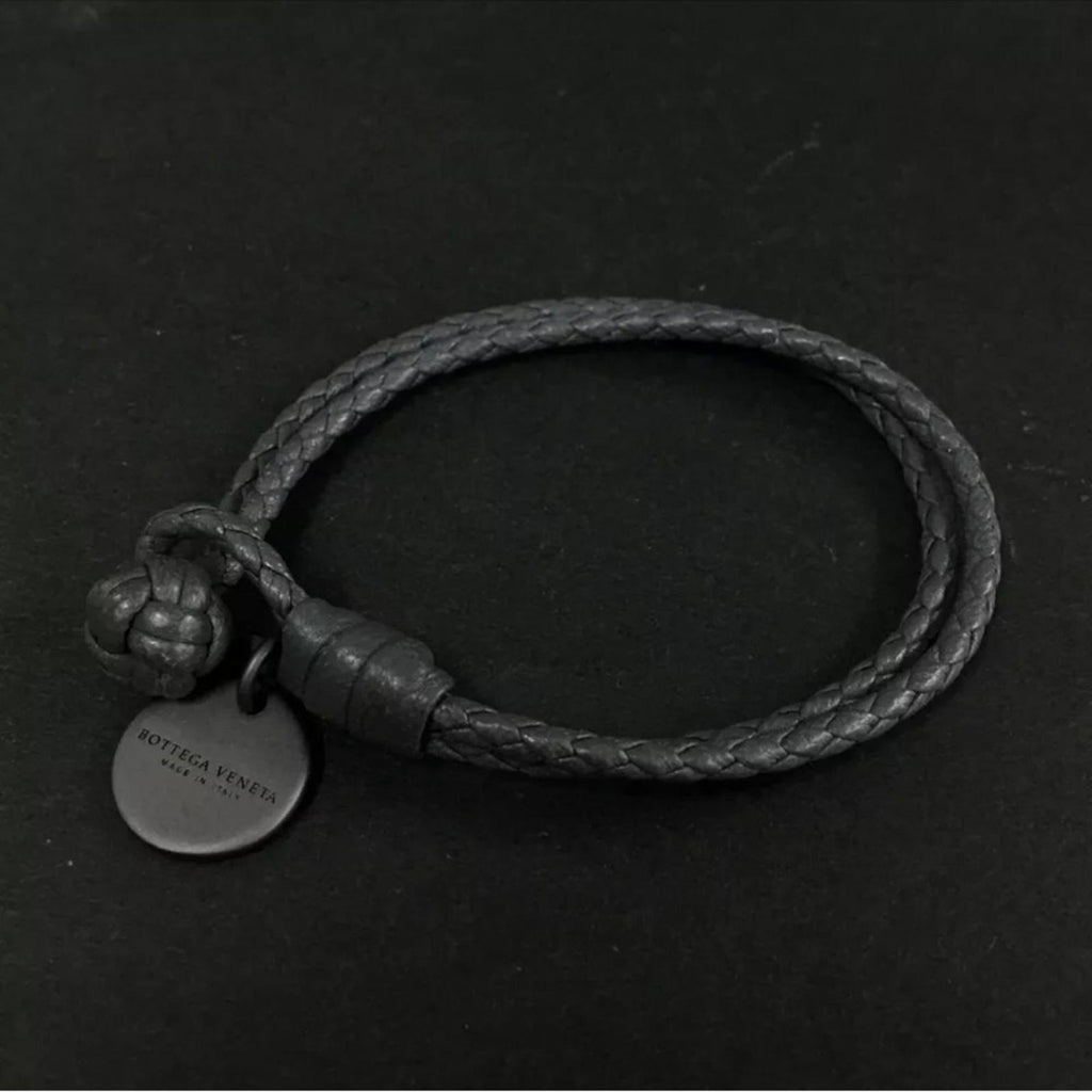 Bottega Veneta Dark Gray Braided Leather Bracelet