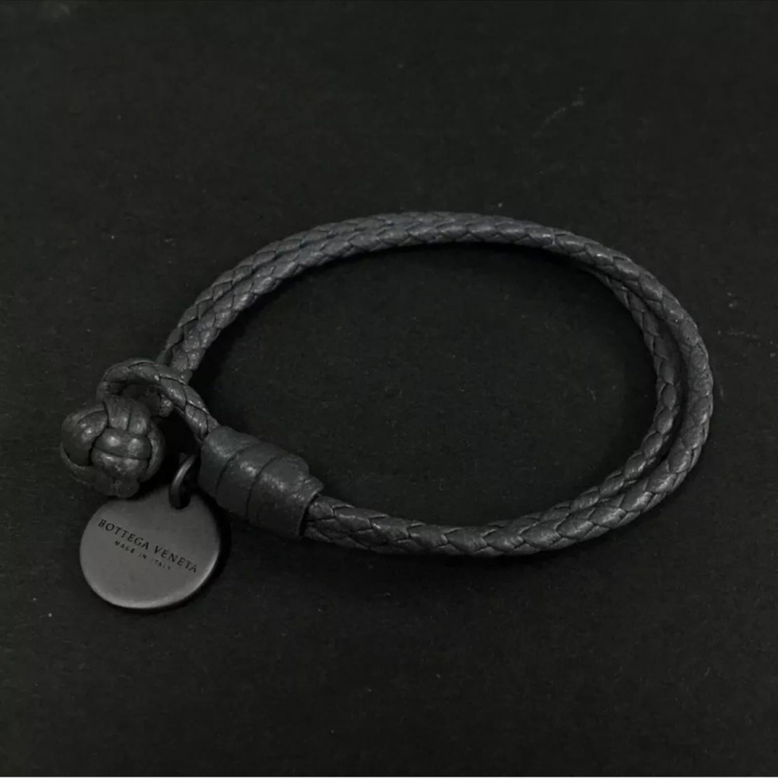 Bottega Veneta Dark Gray Braided Leather Bracelet