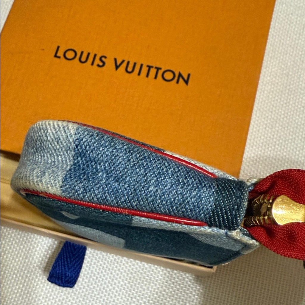 Louis Vuitton Denim Blue Checkered Key Pouch/Card Wallet