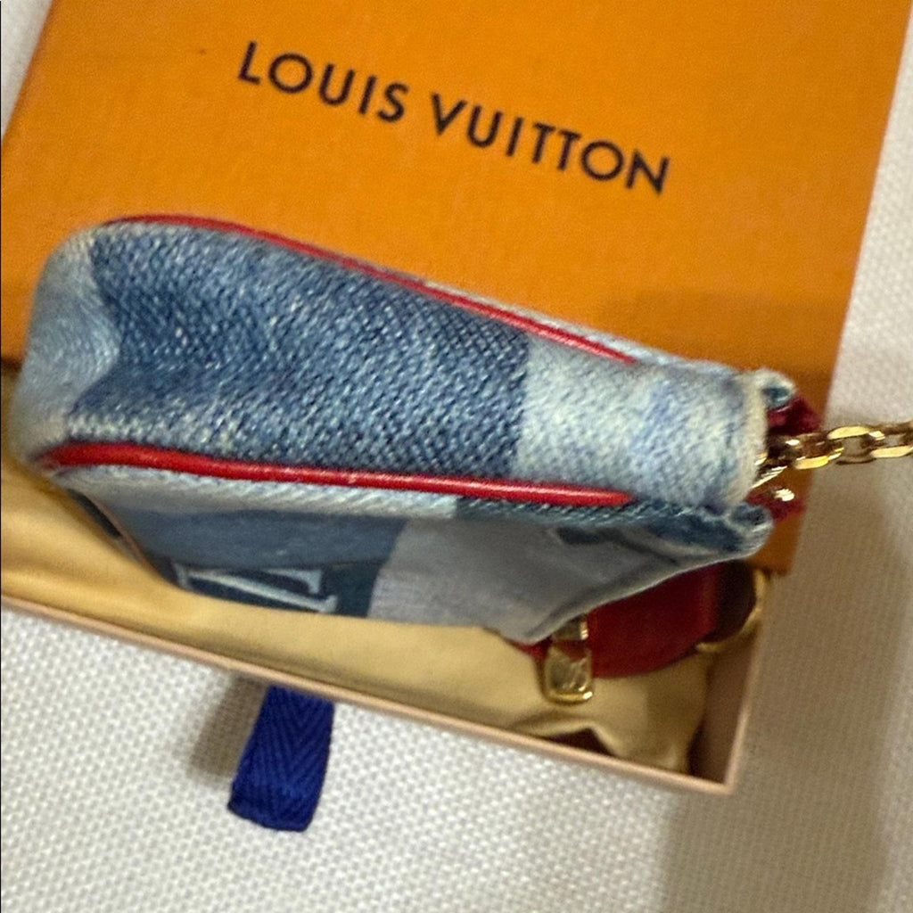 Louis Vuitton Denim Blue Checkered Key Pouch/Card Wallet