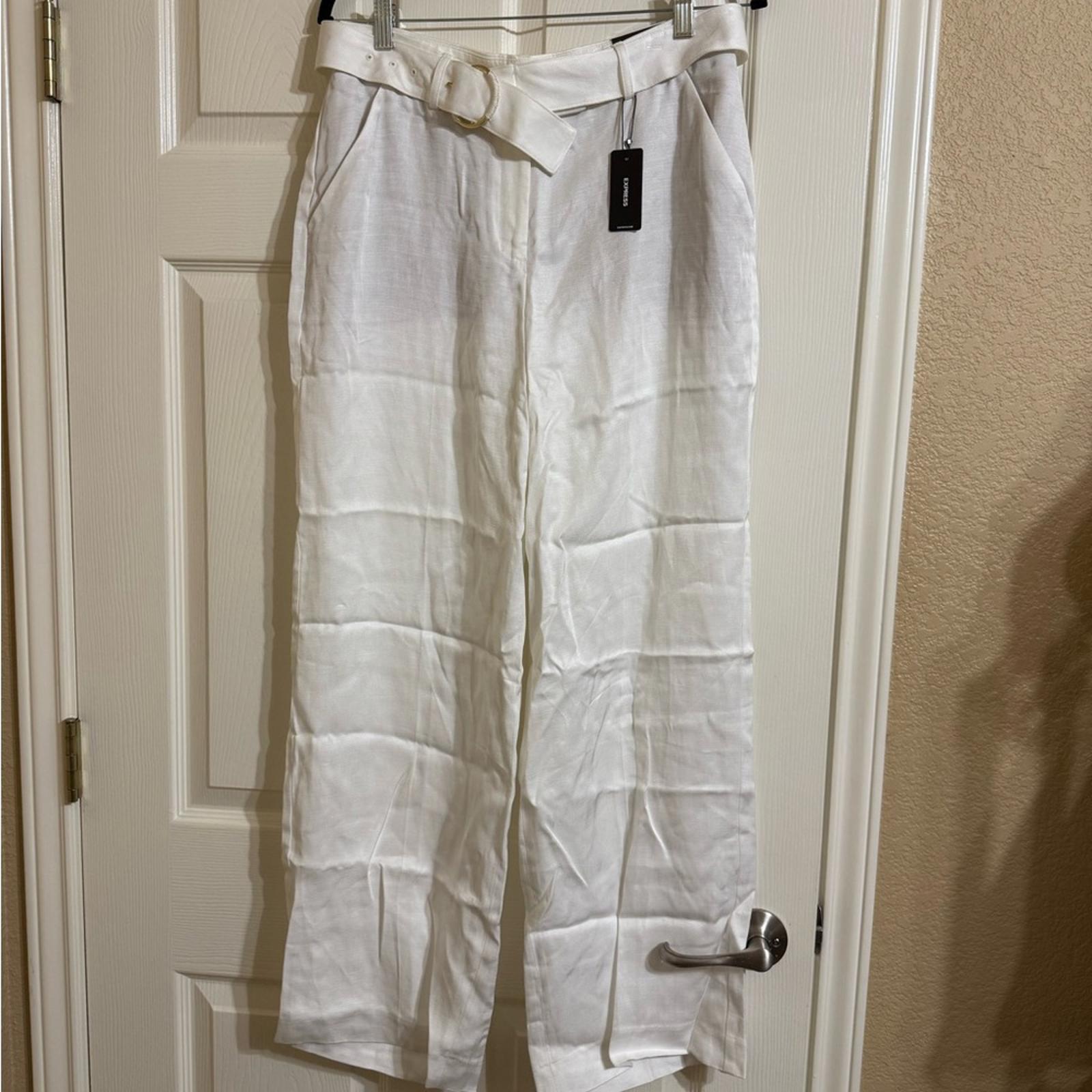 New White Linen Belted Pants 8