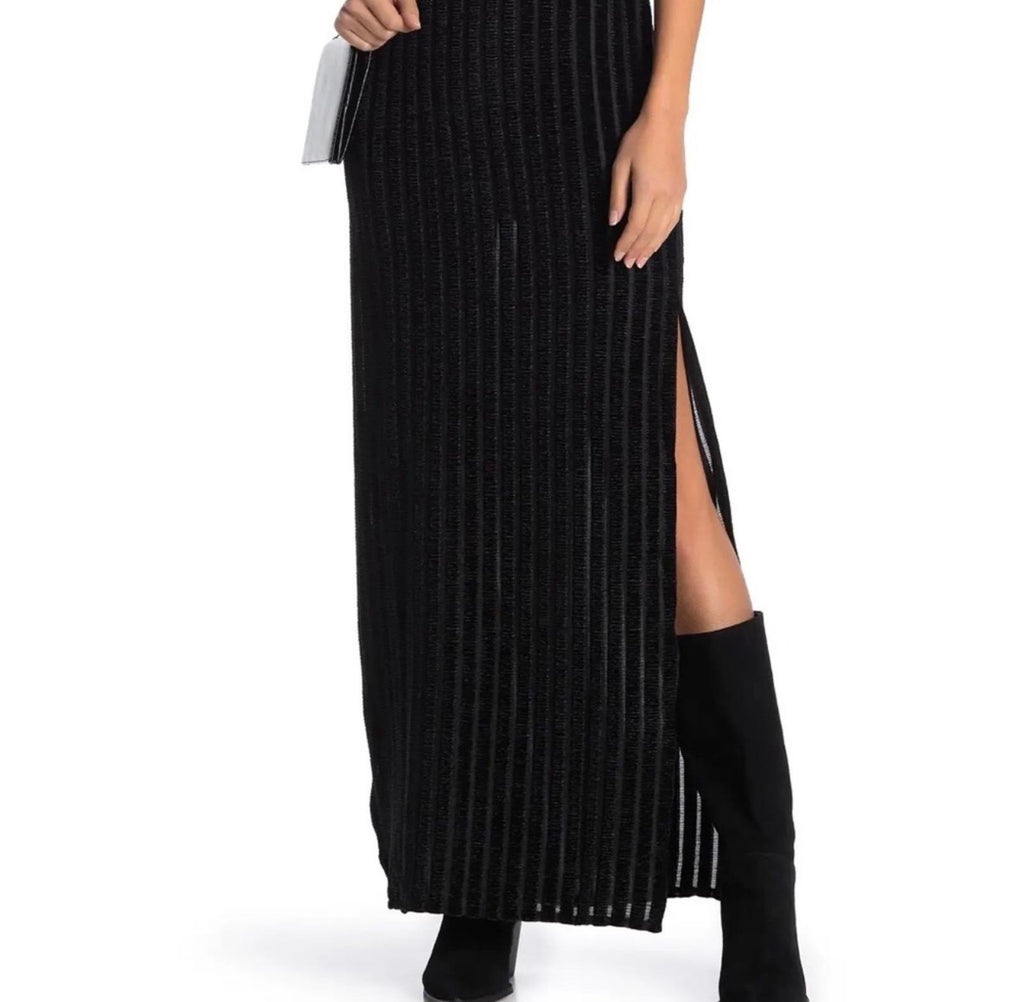 New Free People Geneva Black Velvet Maxi Dress L