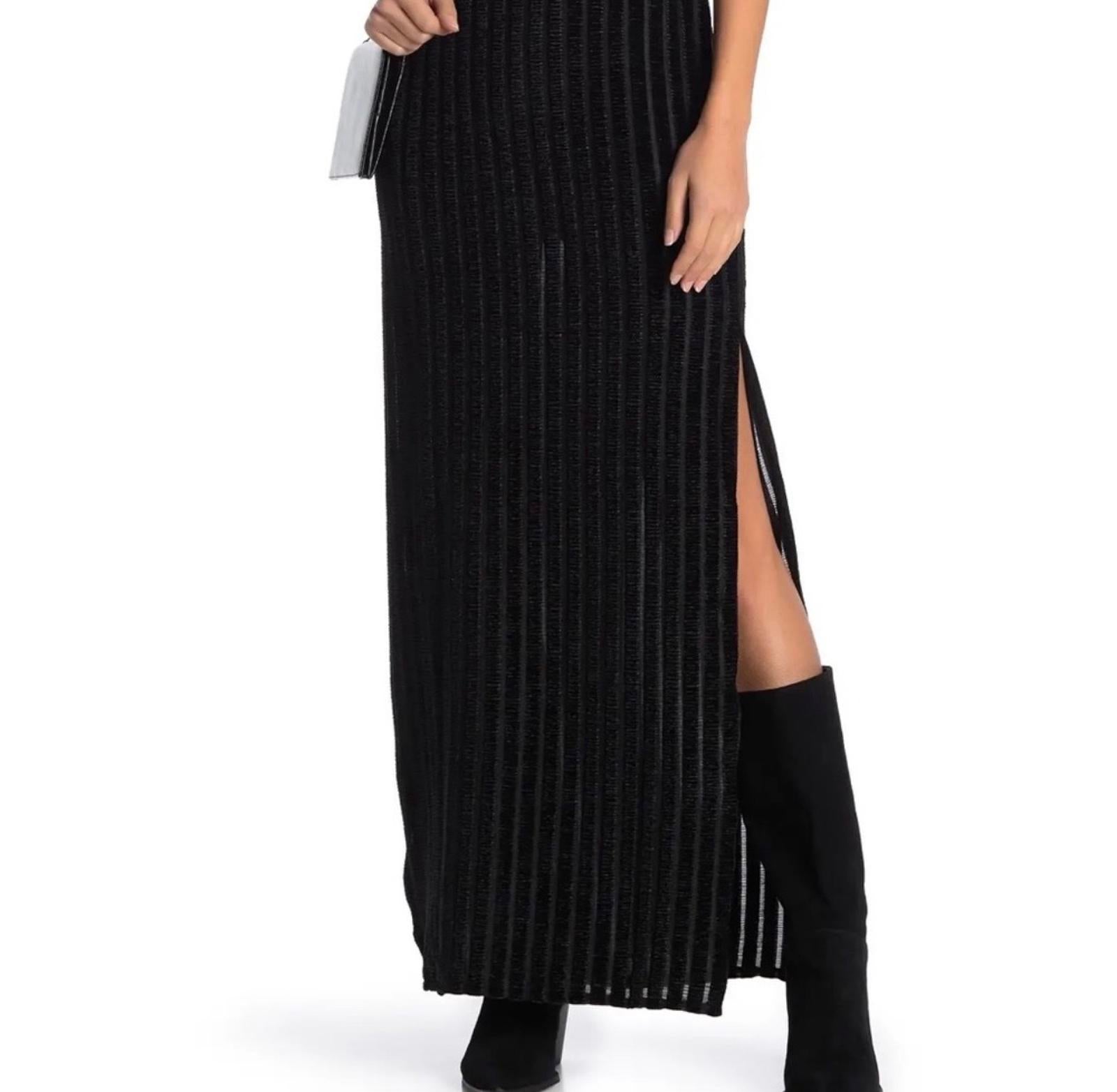 New Free People Geneva Black Velvet Maxi Dress L