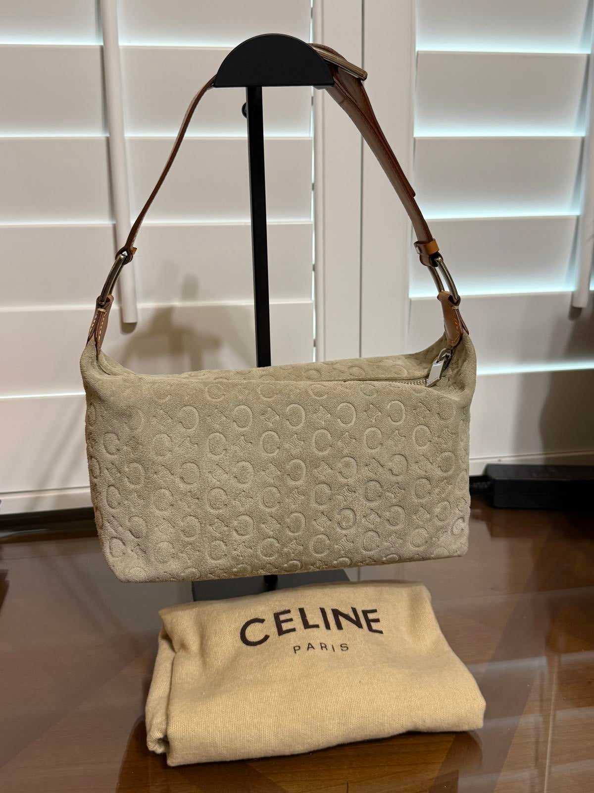 Vintage Celine C Macadam shoulder bag in beige suede