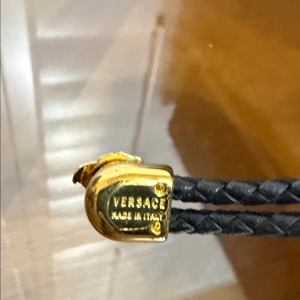Versace Medusa Black Braided Leather Bracelet with Gold Accents