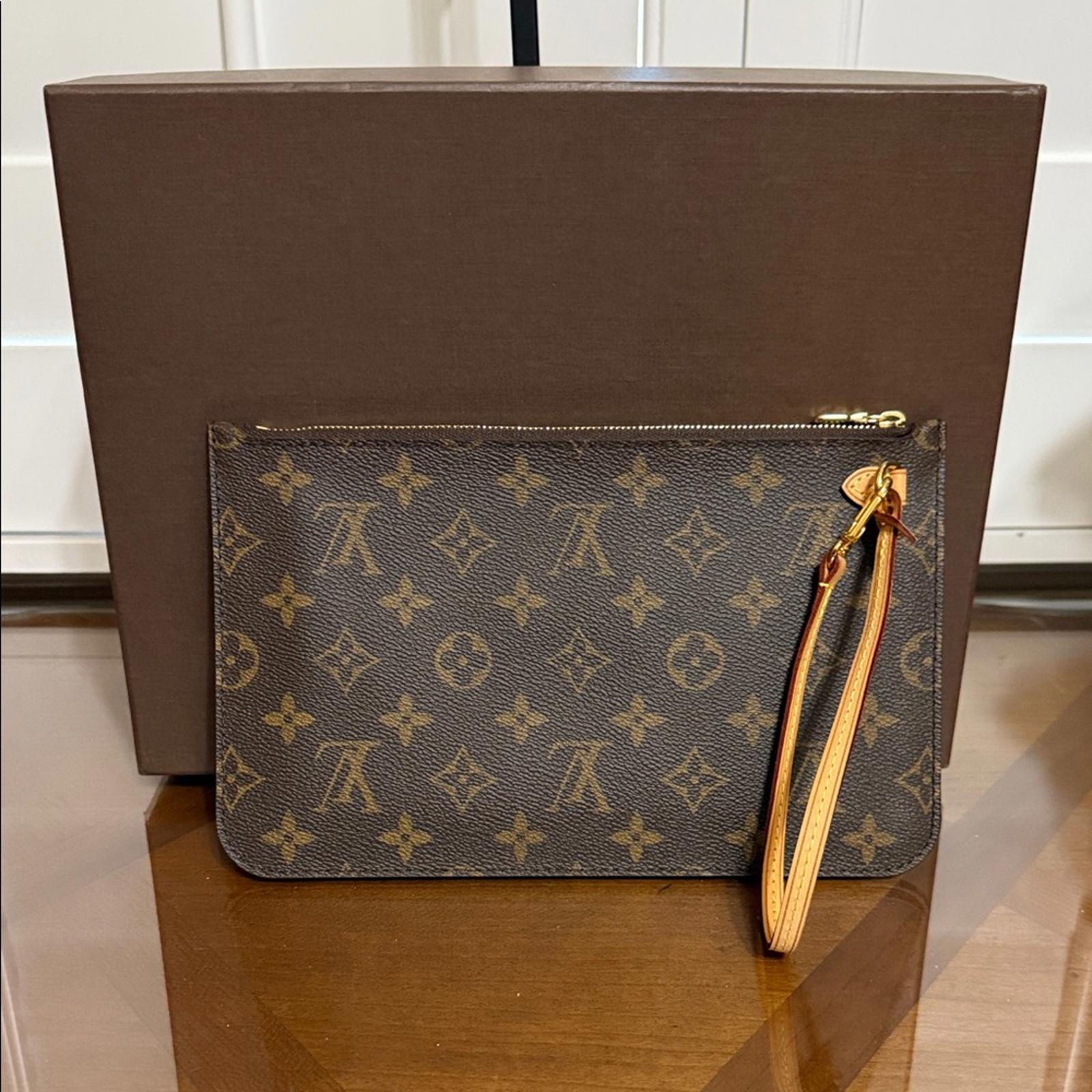 New Louis Vuitton Neverfull Pochette Monogram Piment Pouch