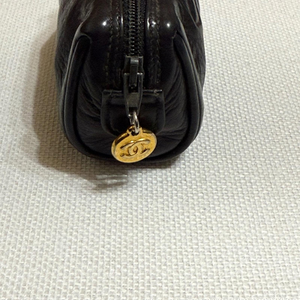 Vintage CHANEL Black Leather Logo Pouch