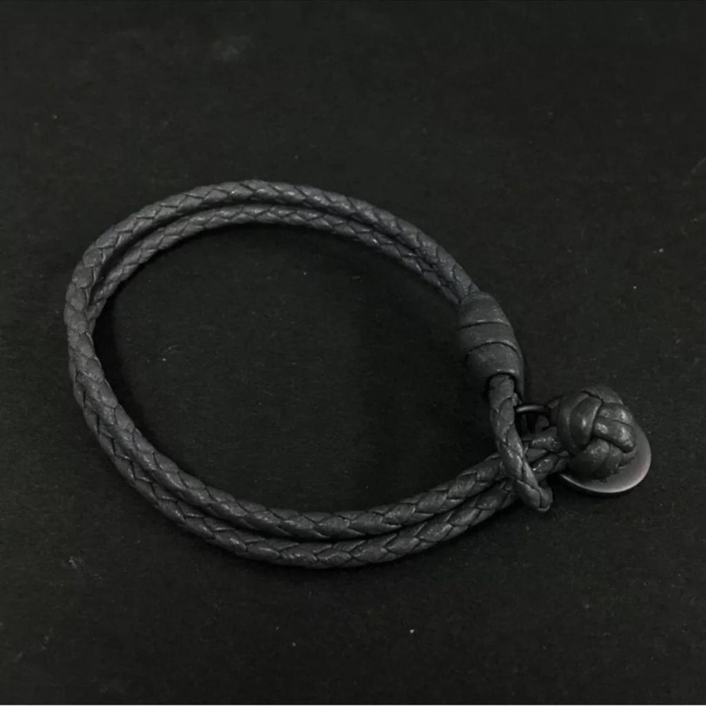 Bottega Veneta Dark Gray Braided Leather Bracelet