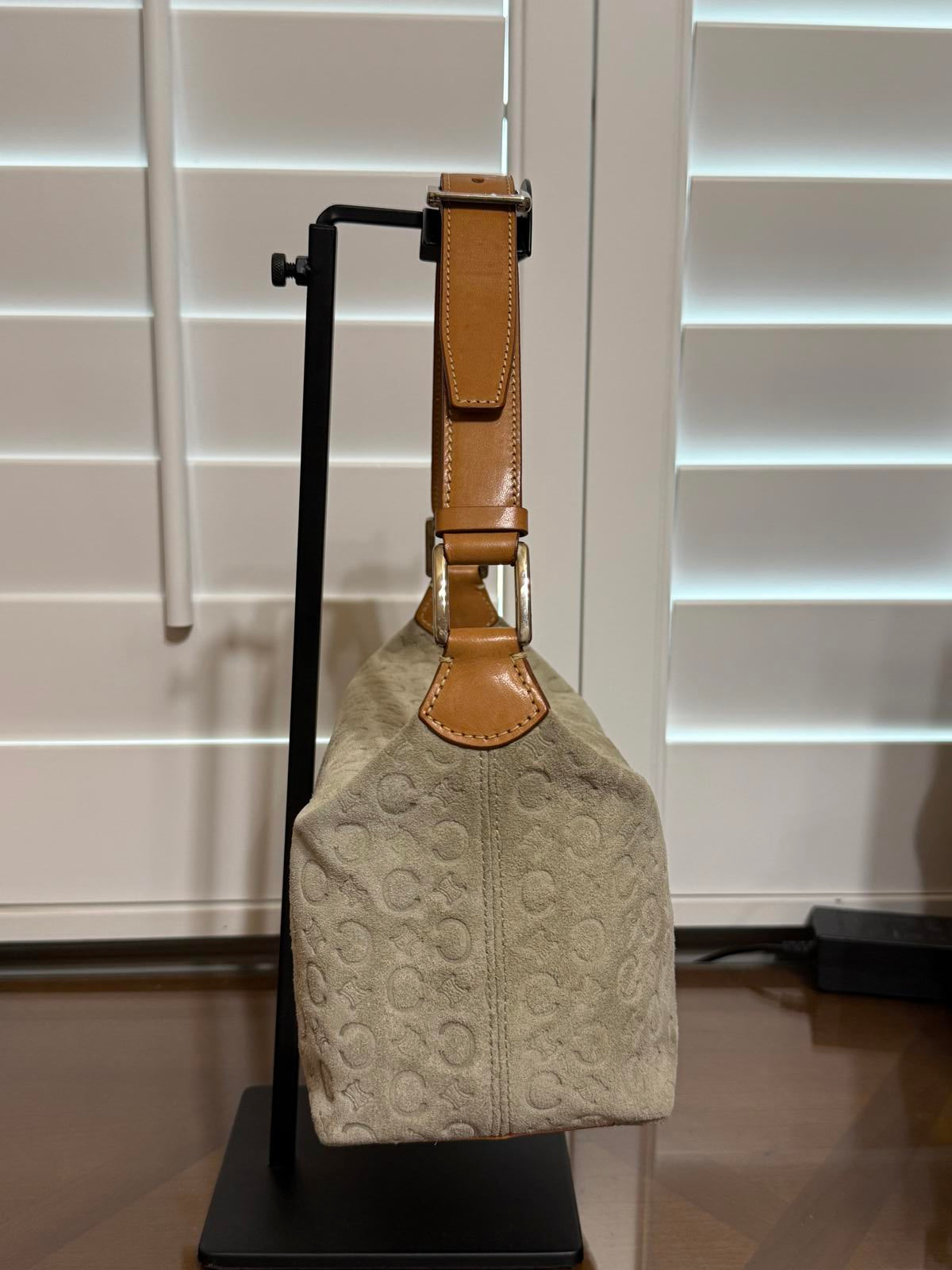 Vintage Celine C Macadam shoulder bag in beige suede