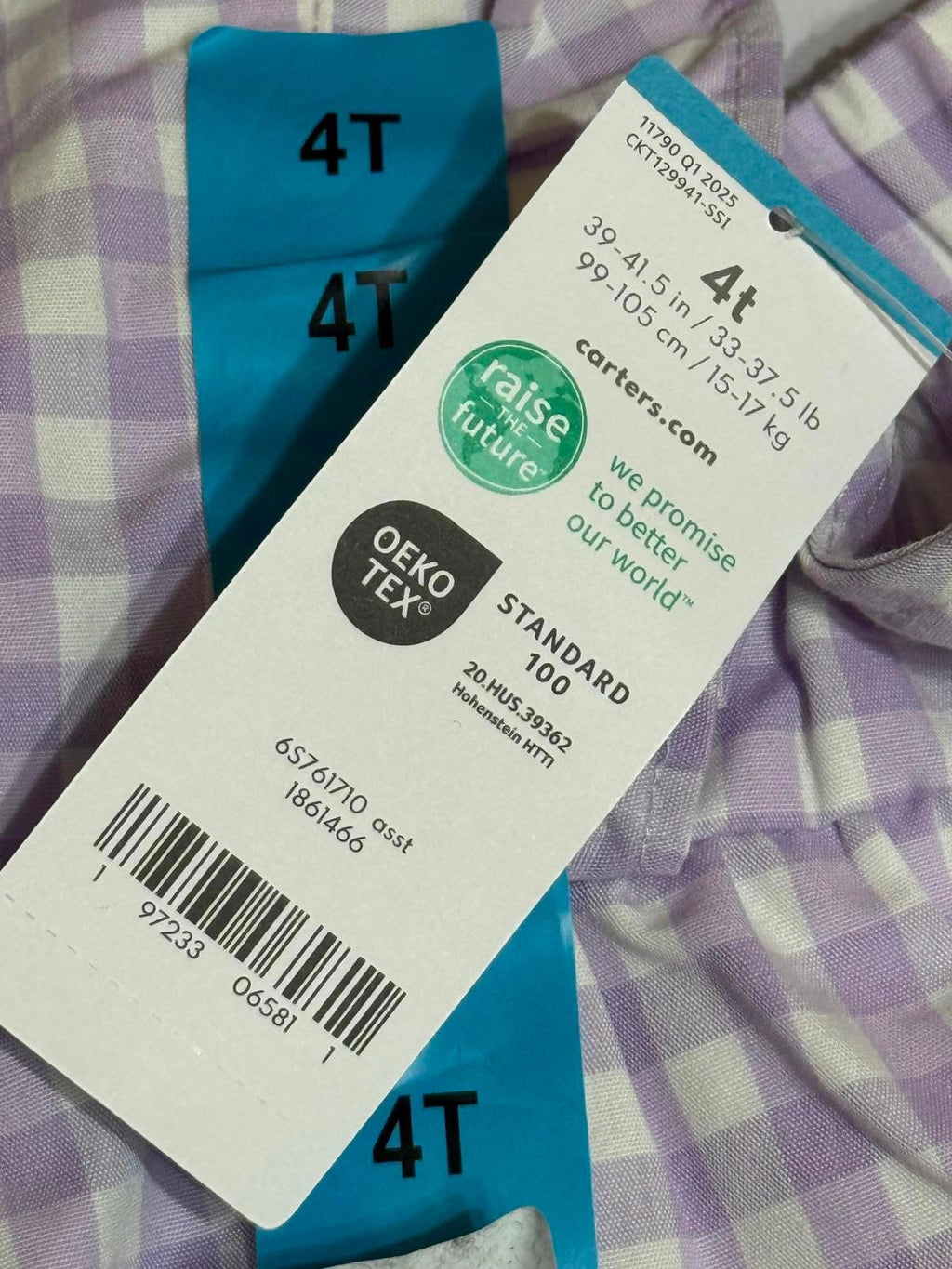 New Carter's purple and white gingham 3 Piece Set Size 4T