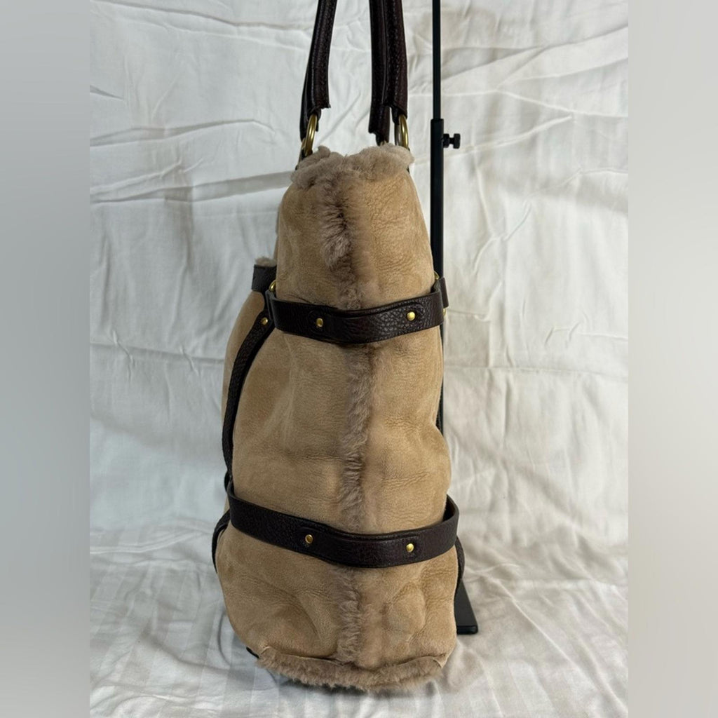 Salvatore Ferragamo Tan Suede Shearling Tote