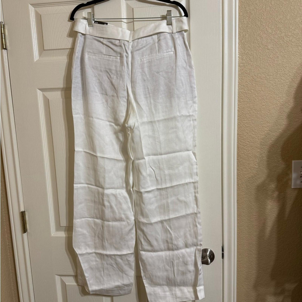 New White Linen Belted Pants 8