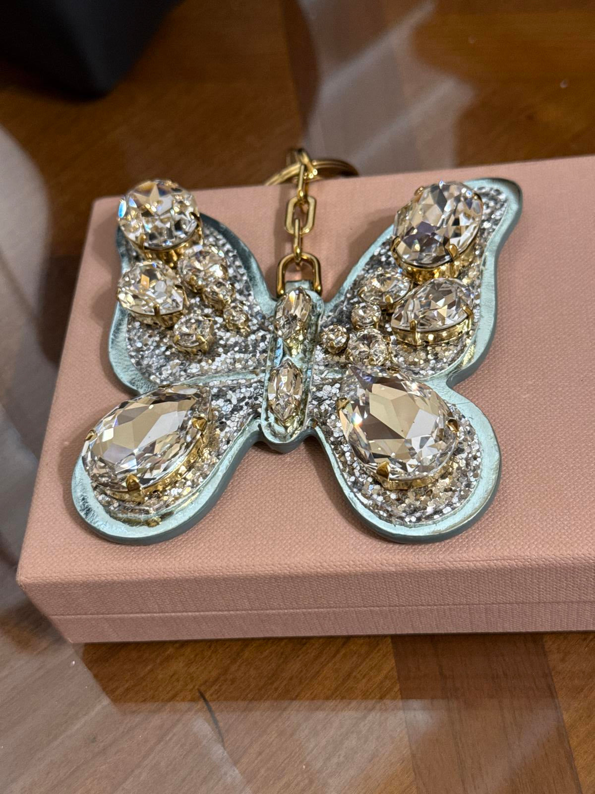 Miu Miu Crystal Butterfly Bag Charm Keychain