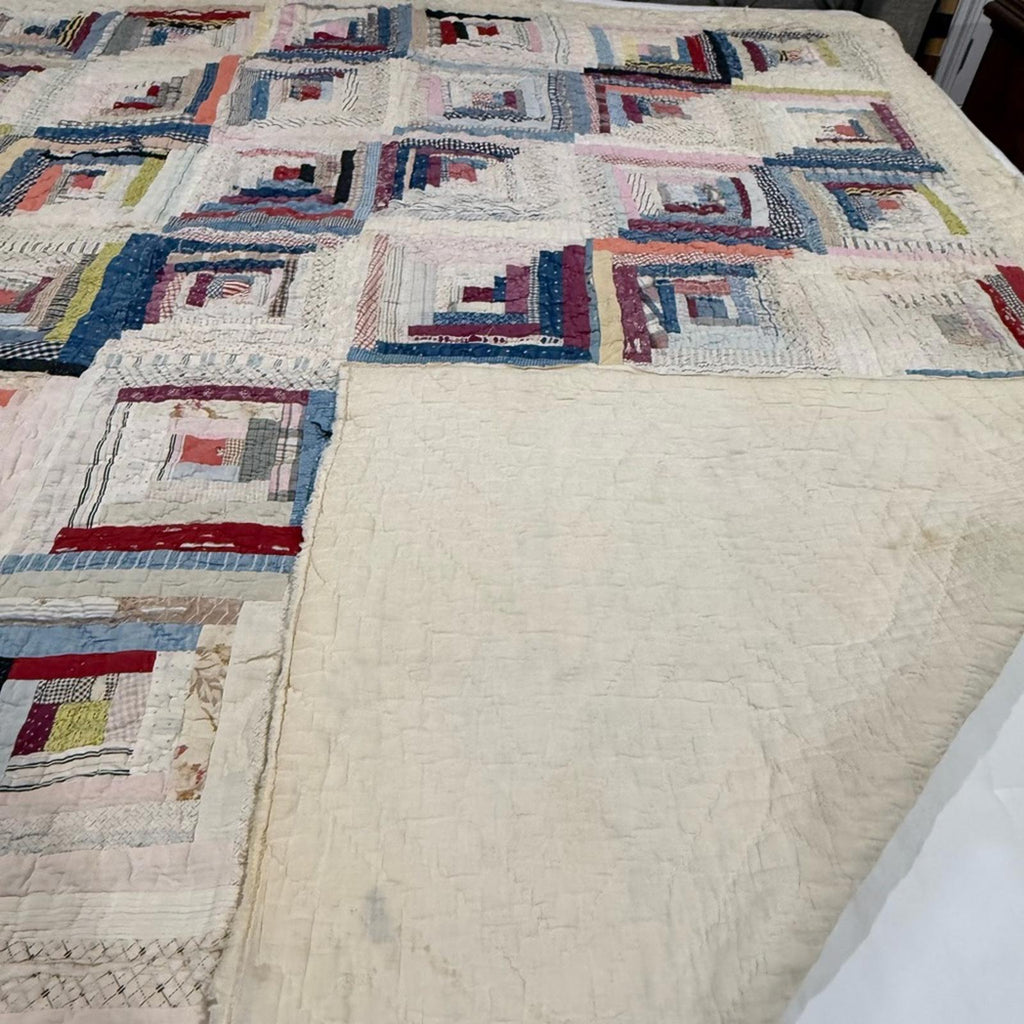 Antique Log Cabin Handmade Quilt 82x72
