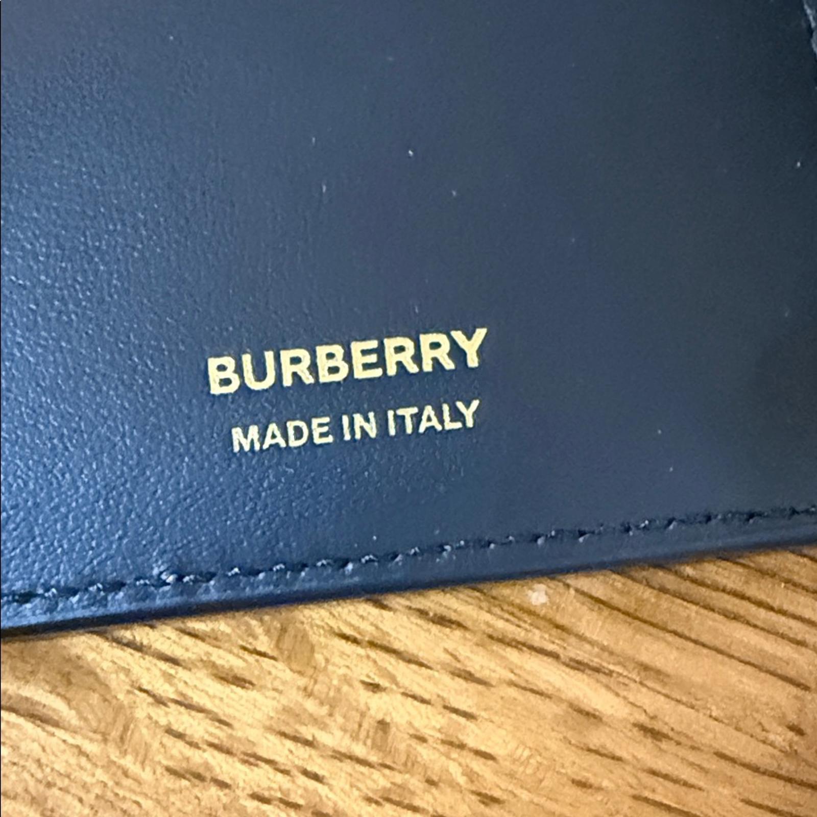 New Burberry Black Trifold Leather Wallet with Gold Logo