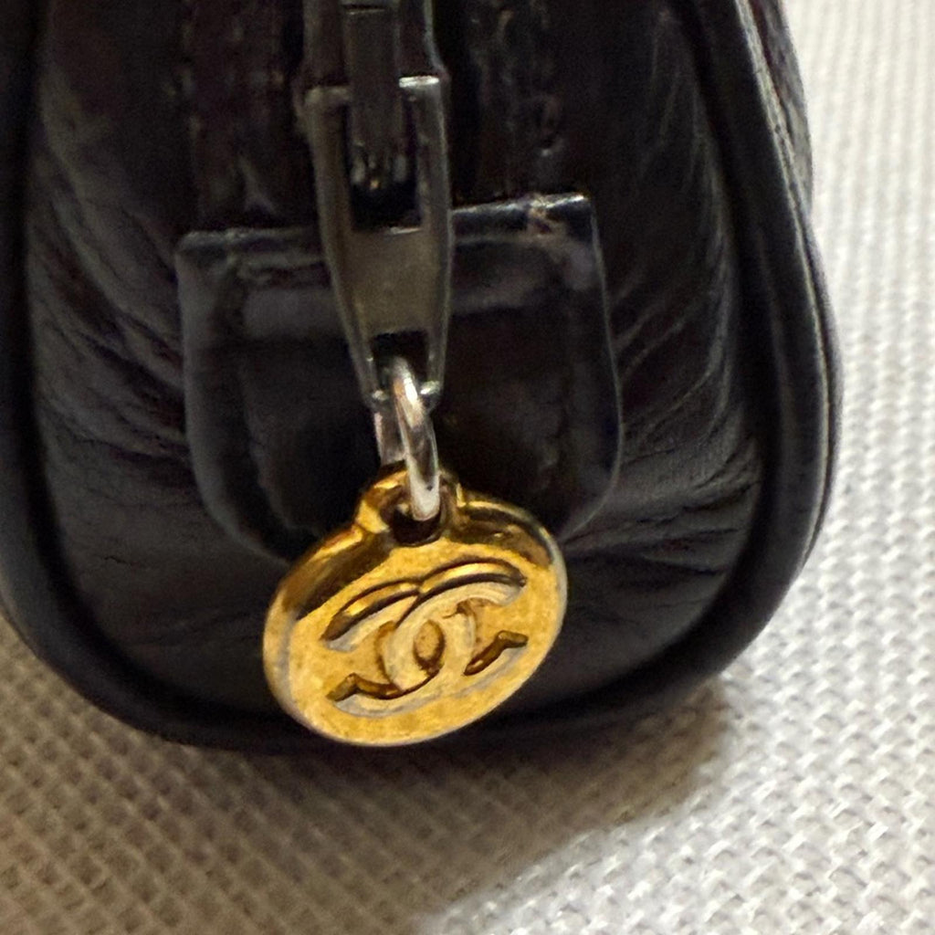 Vintage CHANEL Black Leather Logo Pouch