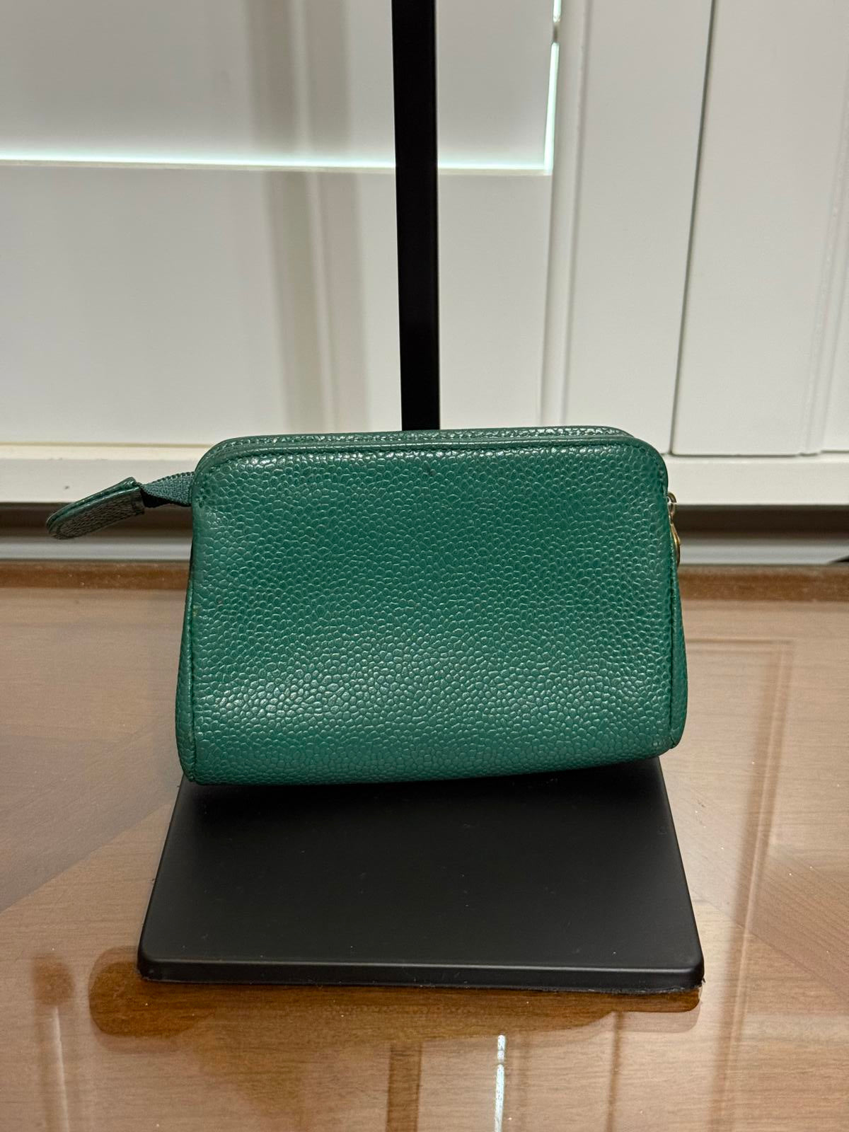 Chanel Green Coco Mark Pouch Grained Leather