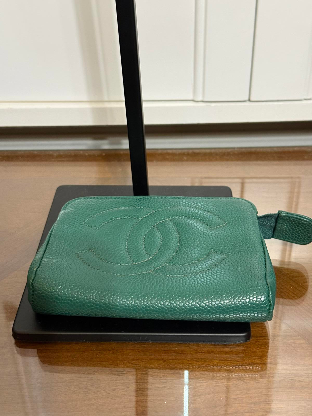 Chanel Green Coco Mark Pouch Grained Leather